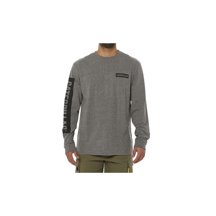 Caterpillar Icon Block Long Sleeve Philippines - Mens T-Shirts - Dark Grey 51346VGMW